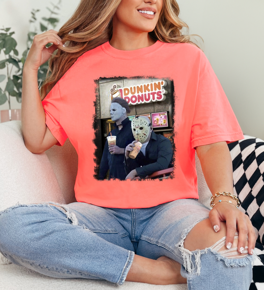 Comfort Colors Dunkin Donuts Michael Myers Halloween Shirt, Cute Fall/ Halloween Shirt, Cute Halloween Shirt