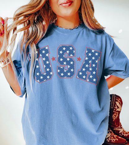 Comfort Colors® Retro Star USA Graphic Tee, Comfort Colors 4th of July Graphic Tee, Star American Graphic Tee, Retro USA Comfort Color Shirt