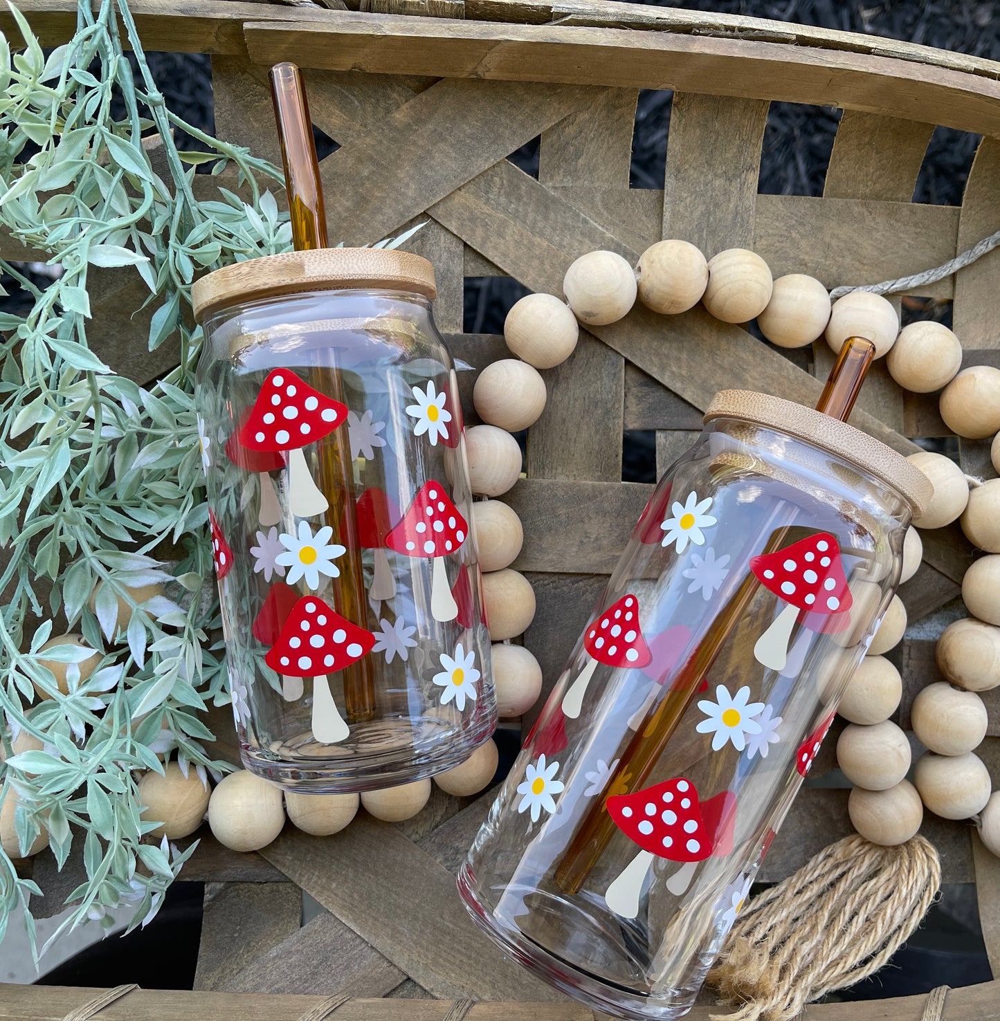 Mushroom Beer Can Iced Coffee Glass