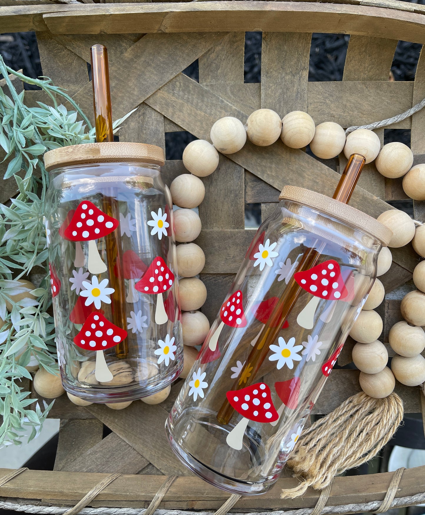 Mushroom Beer Can Iced Coffee Glass