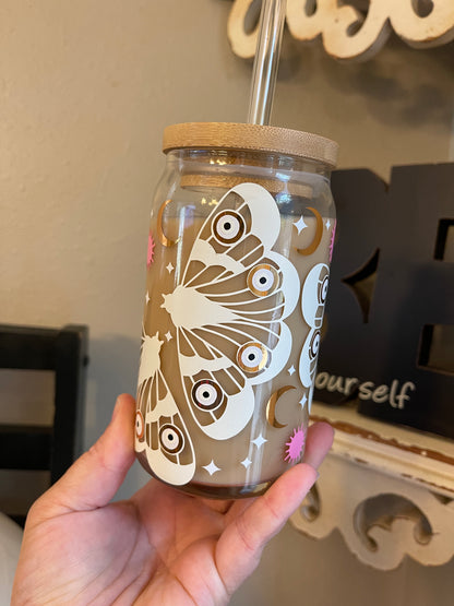 Celestial Moth Beer Can Iced Coffee Glass