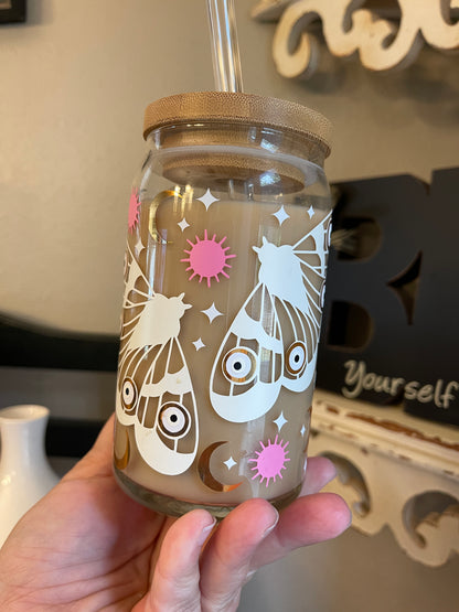 Celestial Moth Beer Can Iced Coffee Glass