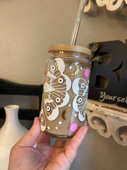 Celestial Moth Beer Can Iced Coffee Glass