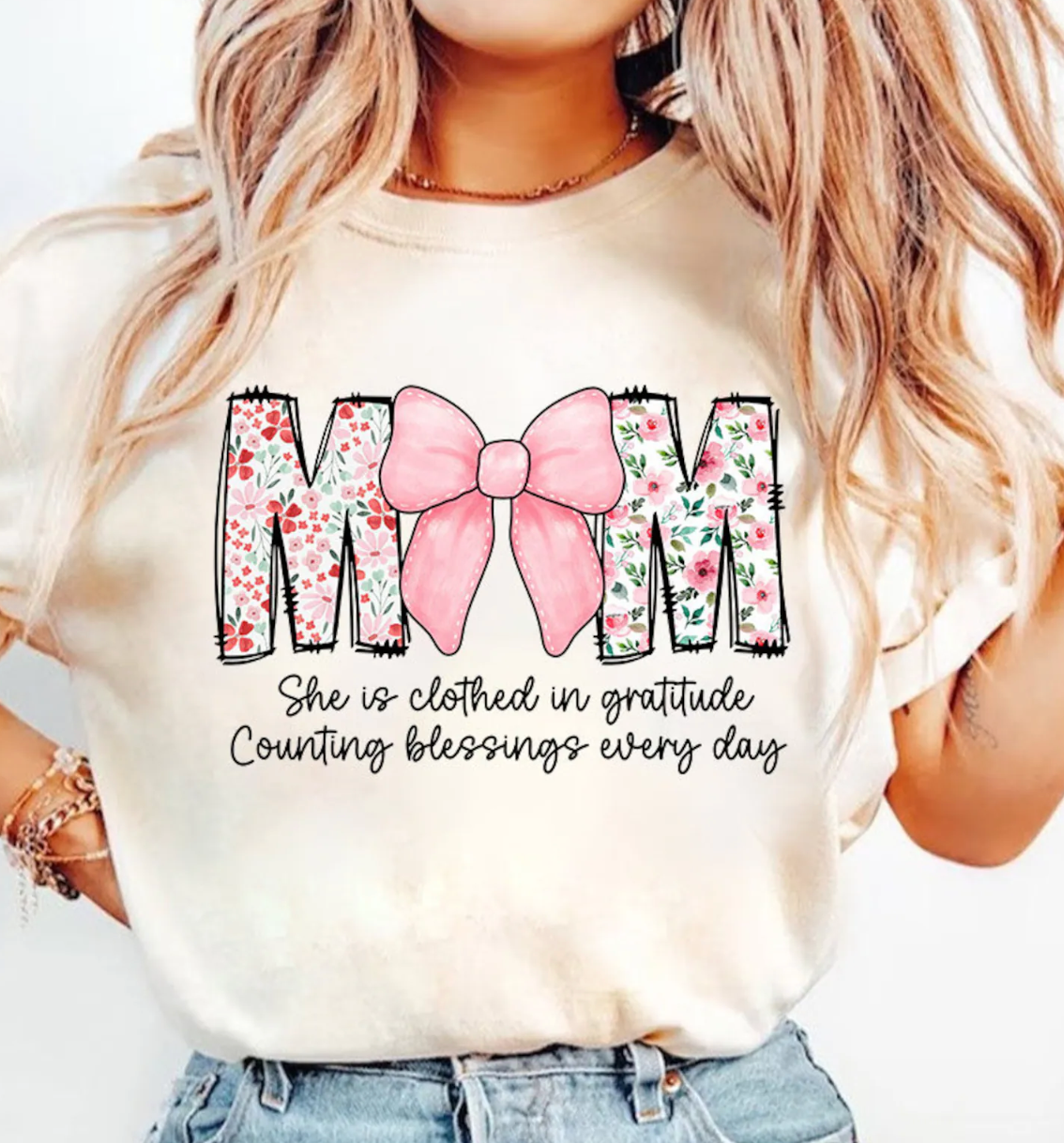 Comfort Colors Coquette Bow Mom Shirt, Corquette Bow Mom shirt ,Mom Shirt,Mama Shirt,Mothers Day Shirt,Gift for Mom, She Is Clothed in Gratitude, Christian mom shirt