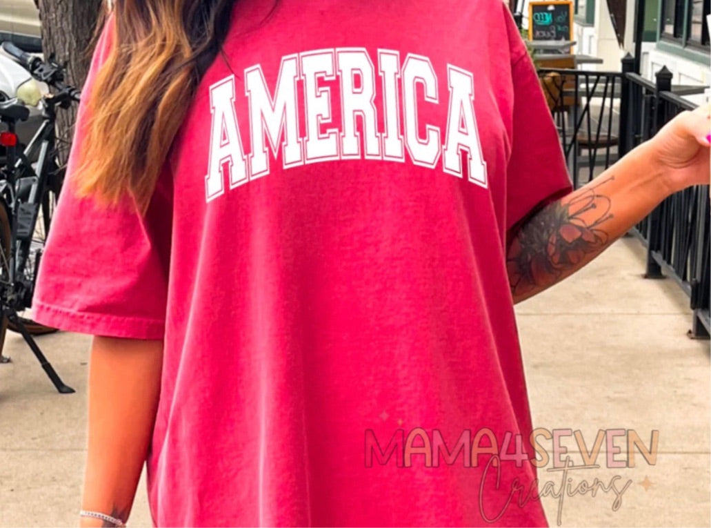 Comfort Colors® Varsity Letter America Graphic Tee, Comfort Colors 4th of July Graphic Tee, America Graphic Tee, Retro USA Comfort Color Shirt